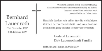 Traueranzeige von Bernhard Lauenroth von vrm-trauer