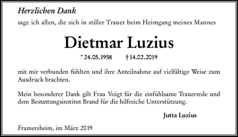  Traueranzeige für Dietmar Luzius vom 23.03.2019 aus vrm-trauer
