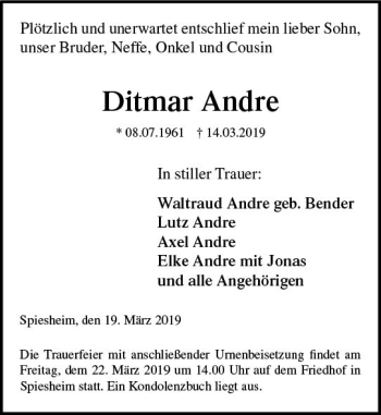 Traueranzeige von Ditmar Andre von vrm-trauer