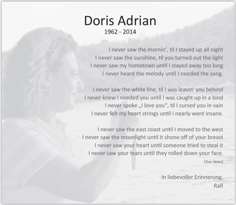  Traueranzeige für Doris Adrian vom 08.03.2019 aus vrm-trauer