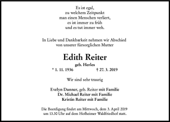 Traueranzeige von Edith Reiter von vrm-trauer