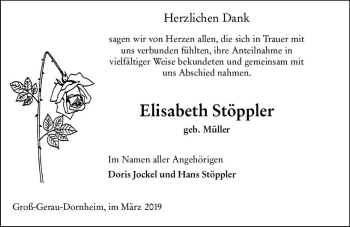 Traueranzeige von Elisabeth Stöppler von vrm-trauer