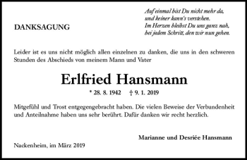 Traueranzeige von Erlfried Hansmann von vrm-trauer
