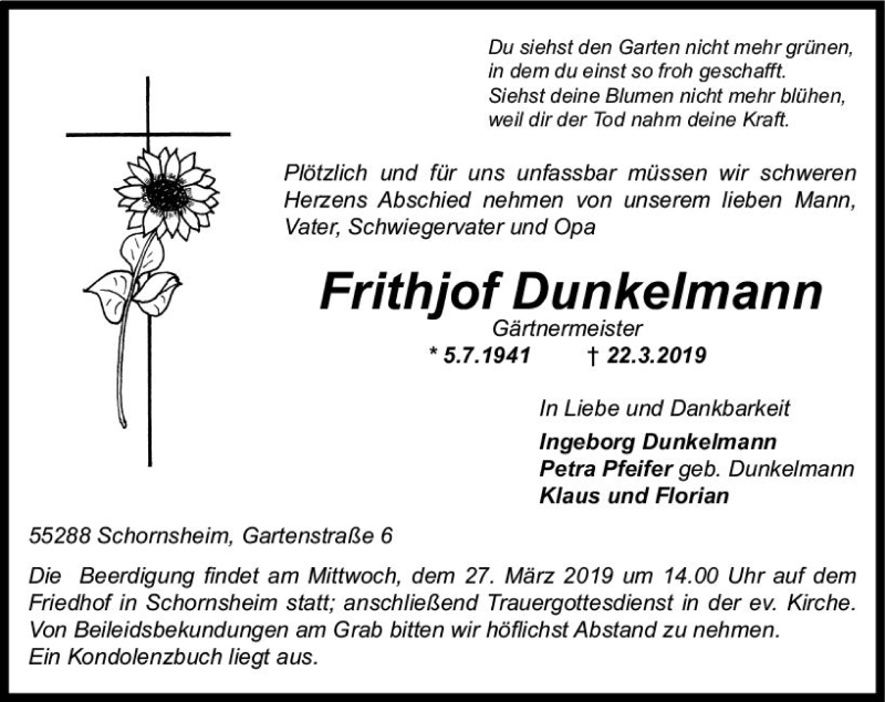  Traueranzeige für Frithjof Dunkelmann vom 25.03.2019 aus vrm-trauer