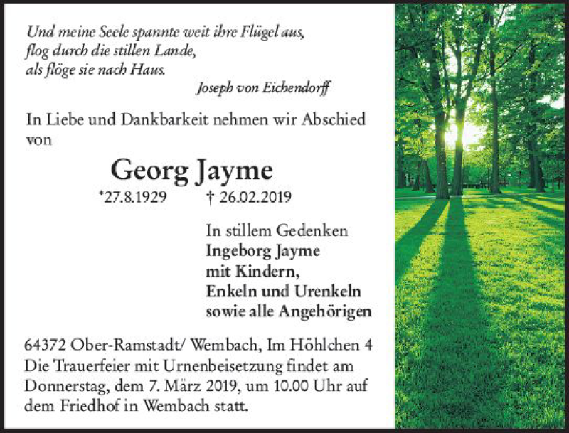  Traueranzeige für Georg Jayme vom 02.03.2019 aus vrm-trauer