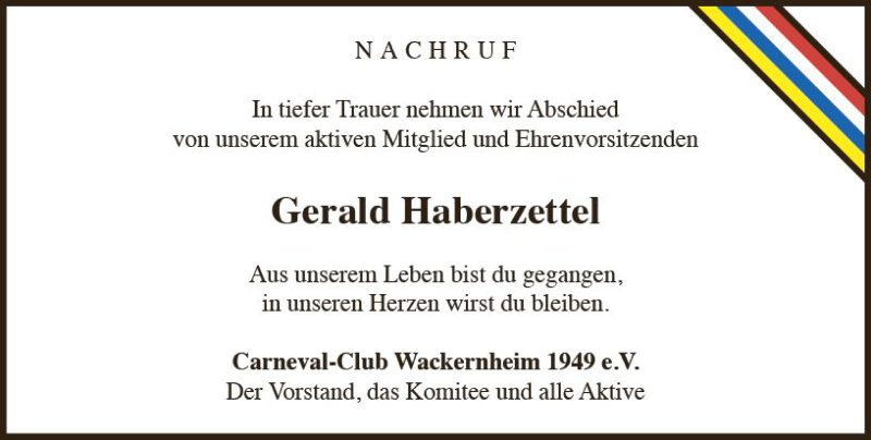  Traueranzeige für Gerald Haberzettel vom 02.03.2019 aus vrm-trauer