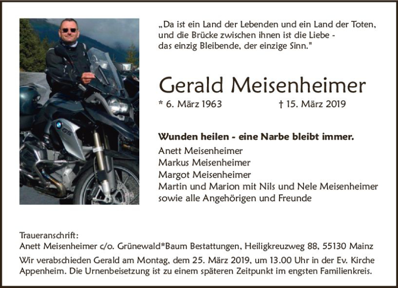  Traueranzeige für Gerald Meisenheimer vom 23.03.2019 aus vrm-trauer