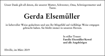 Traueranzeige von Gerda Elsemüller von vrm-trauer