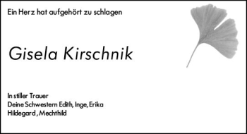 Traueranzeige von Gisela Kirschnik von vrm-trauer
