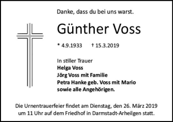 Traueranzeige von Günther Voss von vrm-trauer