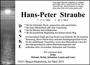 Traueranzeige von Hans-Peter Straube von vrm-trauer