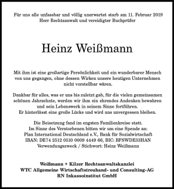 Traueranzeige von Heinz Weißmann von vrm-trauer