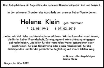 Traueranzeige von Helene Klein von vrm-trauer