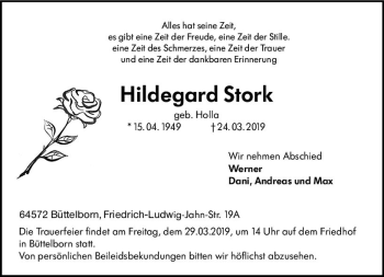 Traueranzeige von Hildegard Stork von vrm-trauer
