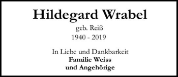 Traueranzeige von Hildegard Wrabel von vrm-trauer