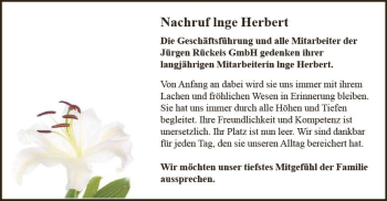 Traueranzeige von Inge Herbert von vrm-trauer