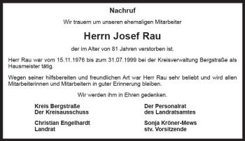 Traueranzeige von Josef Rau von vrm-trauer