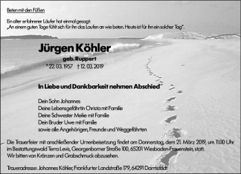 Traueranzeige von Jürgen Köhler von vrm-trauer
