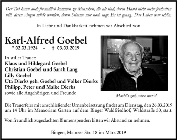 Traueranzeige von Karl-Alfred Goebel von vrm-trauer