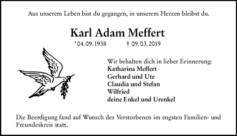  Traueranzeige für Karl Adam Meffert vom 27.03.2019 aus vrm-trauer