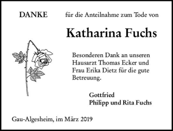 Traueranzeige von Katharina Fuchs von vrm-trauer