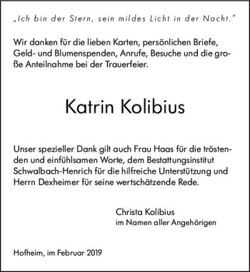 Traueranzeige von Katrin Kolibius von vrm-trauer