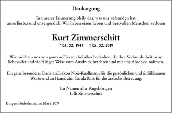 Traueranzeige von Kurt Zimmers chitt von vrm-trauer