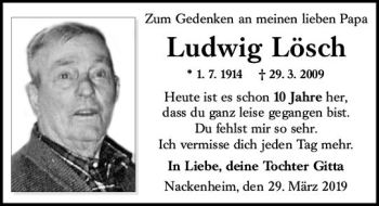 Traueranzeige von Ludwig Lösch von vrm-trauer
