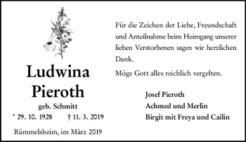 Traueranzeige von Ludwina Pieroth von vrm-trauer