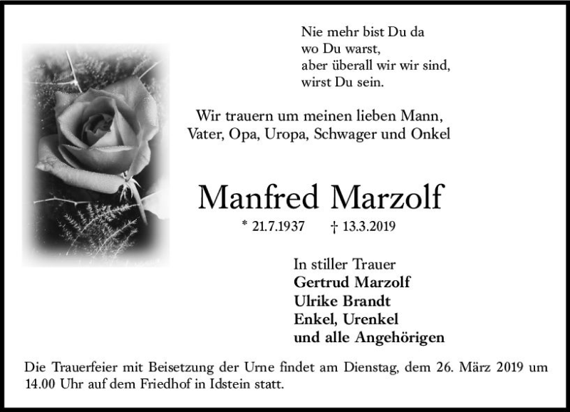  Traueranzeige für Manfred Marzolf vom 23.03.2019 aus vrm-trauer