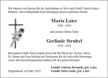 Traueranzeige von Maria Laier von vrm-trauer