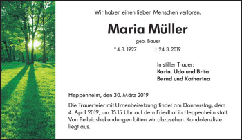 Traueranzeige von Maria Müller von vrm-trauer