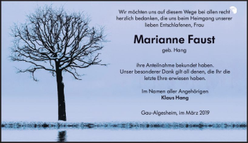 Traueranzeige von Marianne Faust von vrm-trauer