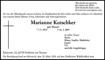 Traueranzeige von Marianne Kutschker von vrm-trauer