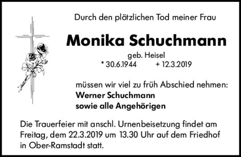  Traueranzeige für Monika Schuchmann vom 20.03.2019 aus vrm-trauer