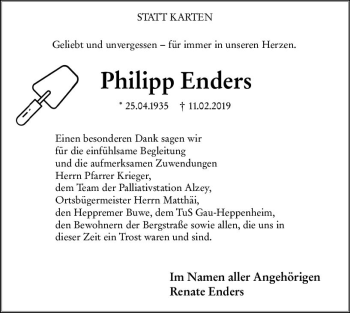 Traueranzeige von Philipp Enders von vrm-trauer
