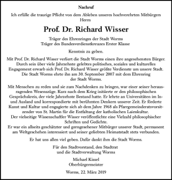 Traueranzeige von Richard Wisser von vrm-trauer