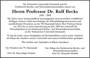 Traueranzeige von Rolf Becks von vrm-trauer