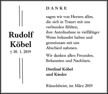 Traueranzeige von Rudolf Köbel von vrm-trauer