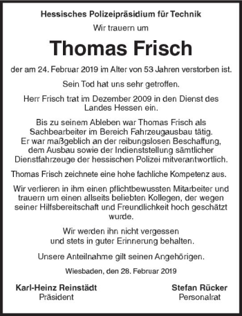 Traueranzeige von Thomas Frisch von vrm-trauer