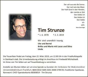 Traueranzeige von Tim Strunze von vrm-trauer