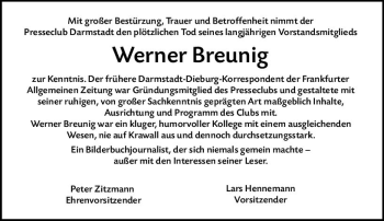 Traueranzeige von Werner Breunig von vrm-trauer