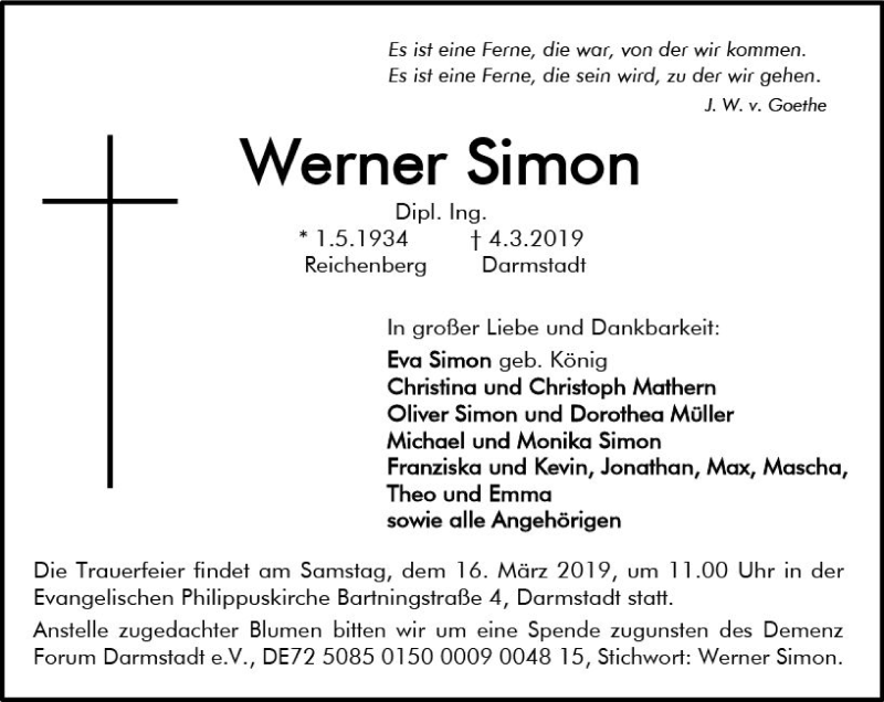  Traueranzeige für Werner Simon vom 09.03.2019 aus vrm-trauer