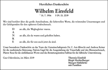 Traueranzeige von Wilhelm Einsfeld von vrm-trauer