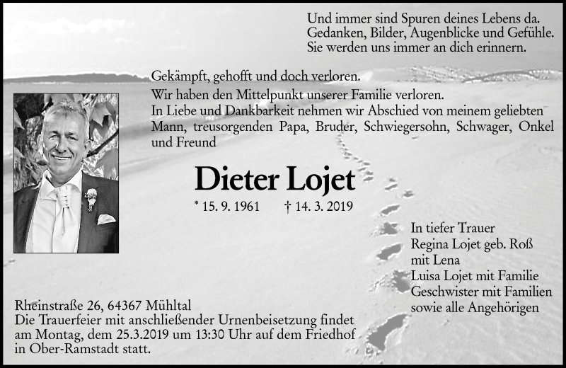  Traueranzeige für Dieter Lojet vom 23.03.2019 aus VRM Tageszeitungen