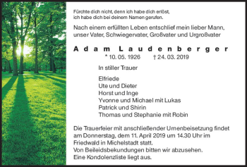 Traueranzeige von Adam Laudenberger von vrm-trauer
