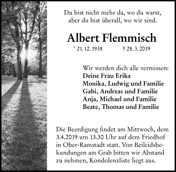 Traueranzeige von Albert Flemmisch von vrm-trauer