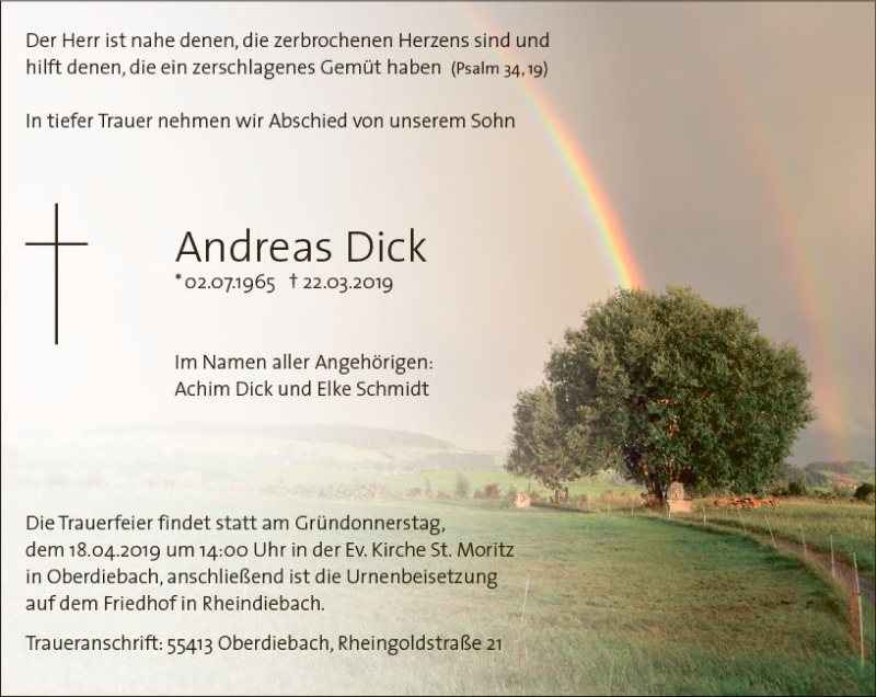  Traueranzeige für Andreas Dick vom 06.04.2019 aus vrm-trauer