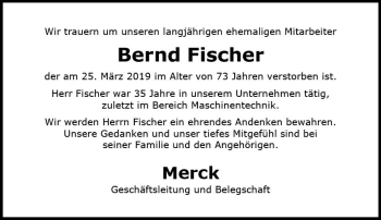 Traueranzeige von Bernd Fischer von vrm-trauer