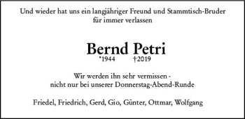Traueranzeige von Bernd Petri von vrm-trauer